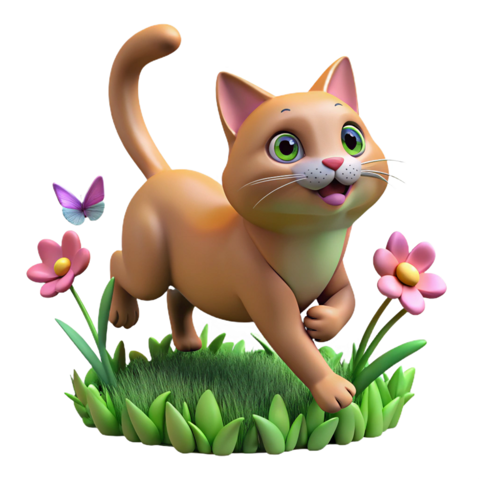stunning vintage vibrant contemporary Playful Kitten 3D Render original high resolution png
