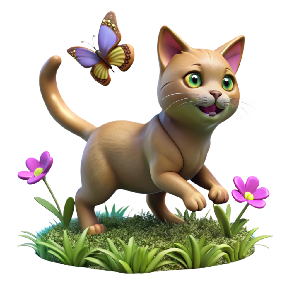 magnificent minimalist wonderful traditional Playful Kitten 3D Render genuine 4K png