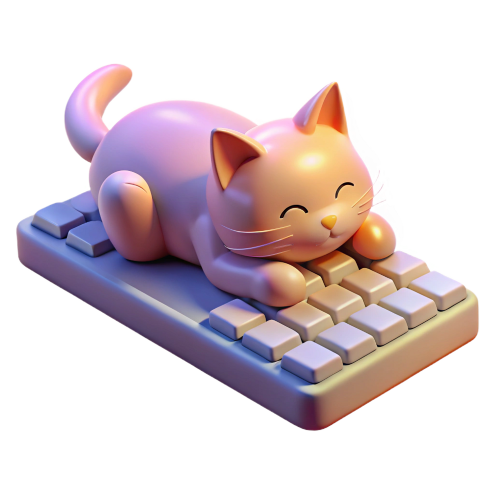 extraordinary artistic magnificent classic Adorable 3D Cat on Keyboard Illustration exclusive detailed png