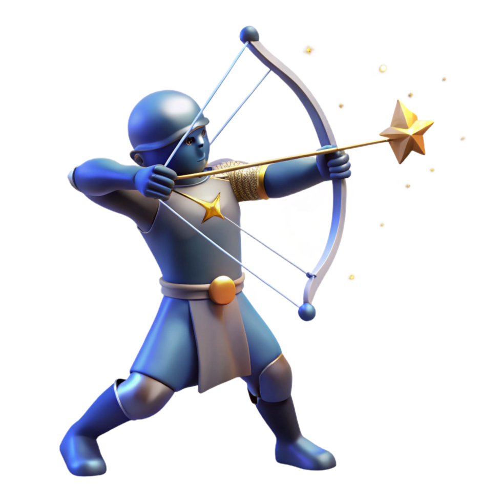 magnificent rustic elegant minimalist 3D Render Blue Archer Fantasy Illustration high resolution high quality png
