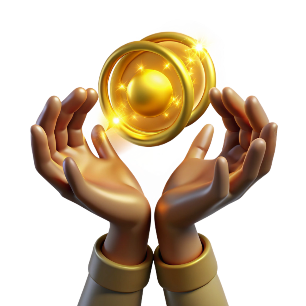 impressive minimalist stunning artistic Golden Sphere in Hands 3D Render exclusive genuine png