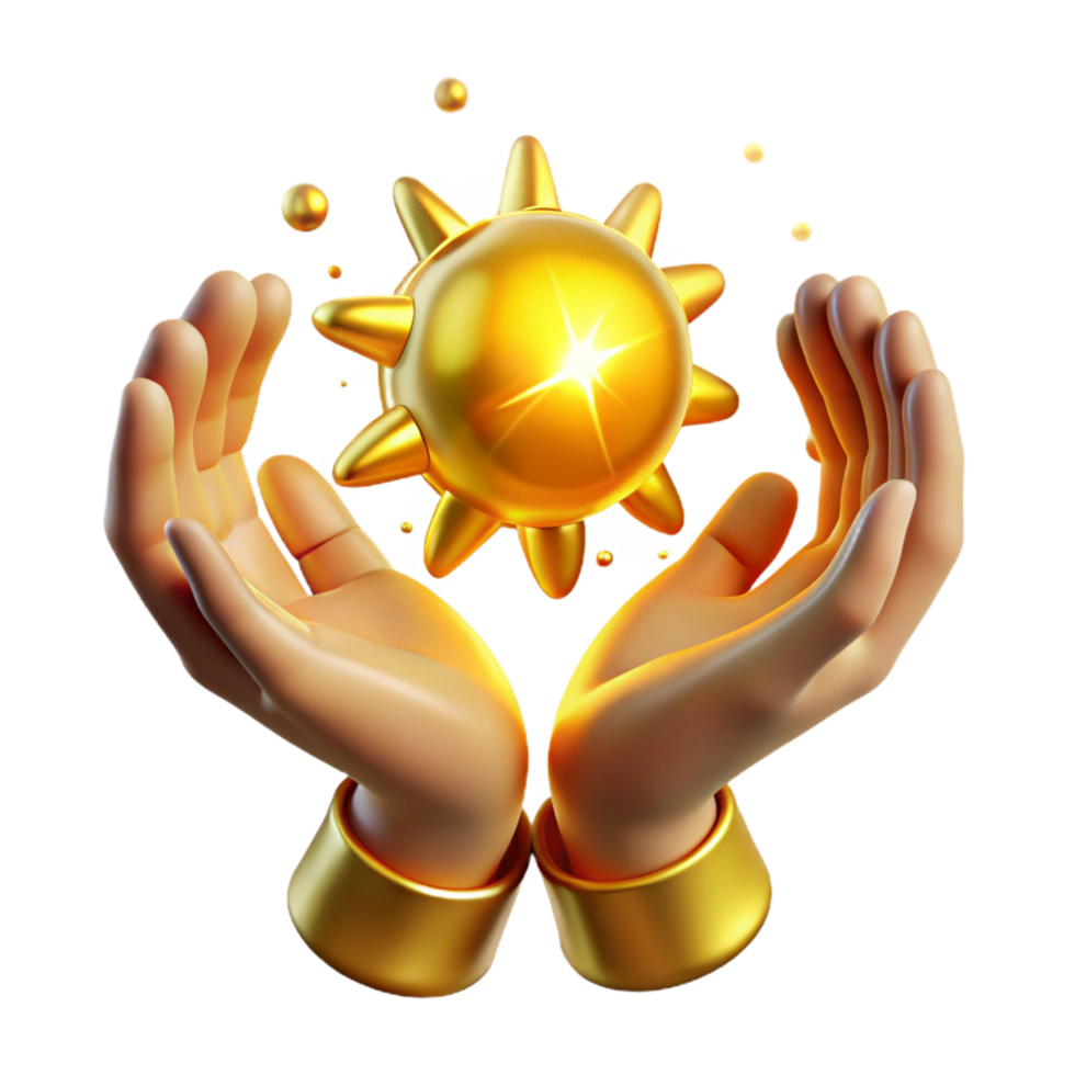 beautiful artistic wonderful rustic Golden Sun in Hands 3D Illustration premium original png