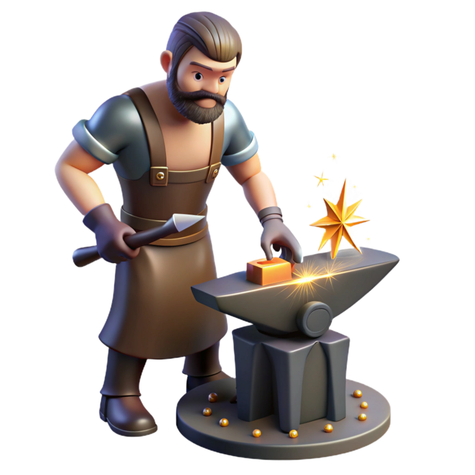 stunning minimalist serene abstract Blacksmith Crafting 3D Illustration detailed original png