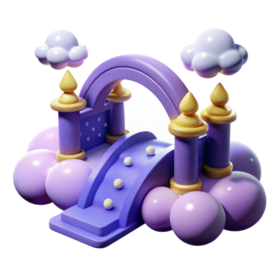 stunning contemporary serene abstract Purple Castle Bridge 3D Render authentic premium png