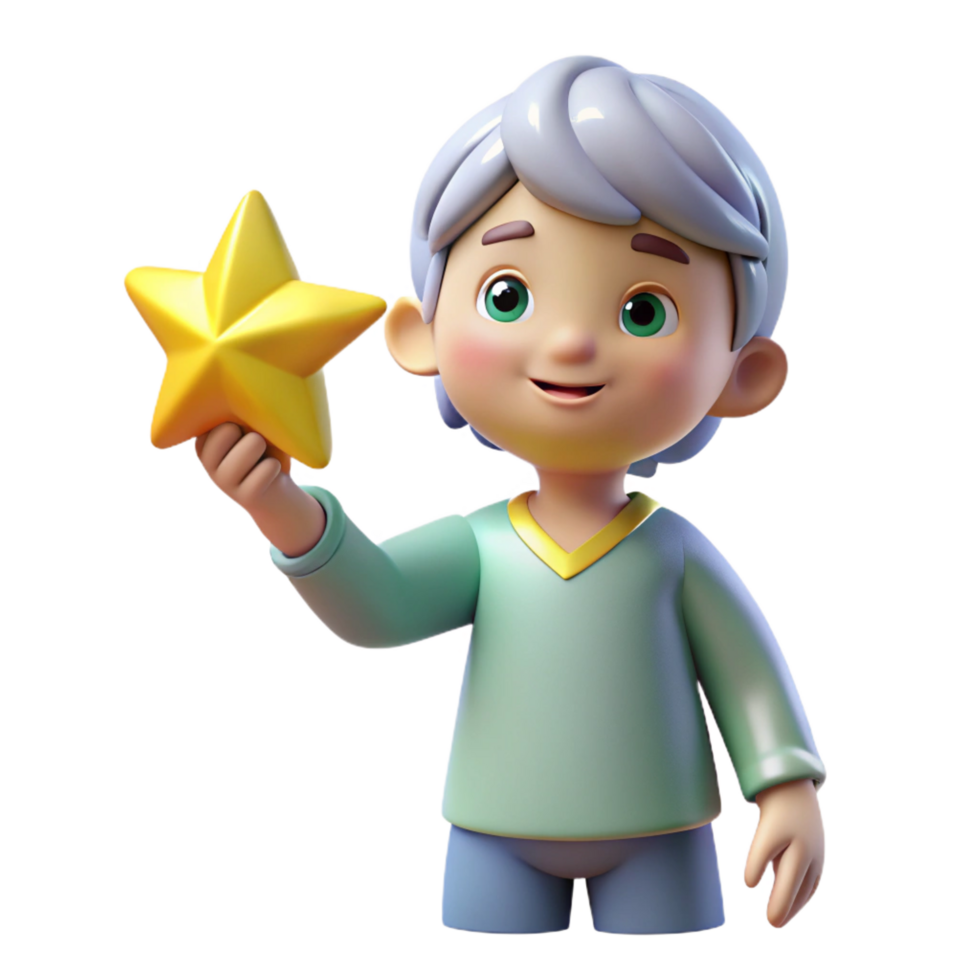 magnificent vintage elegant contemporary 3D Render Boy Holding Star Illustration professional 4K png