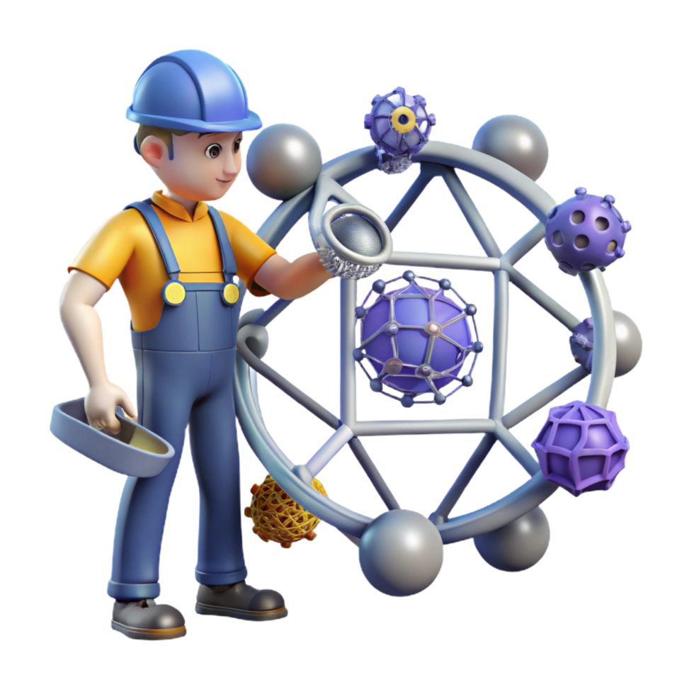 stunning minimalist extraordinary traditional 3D Illustration Worker and Molecular Structure genuine detailed png