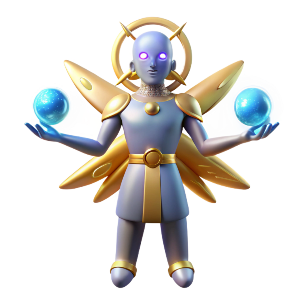 3D Render Celestial Being with Energy Spheres png