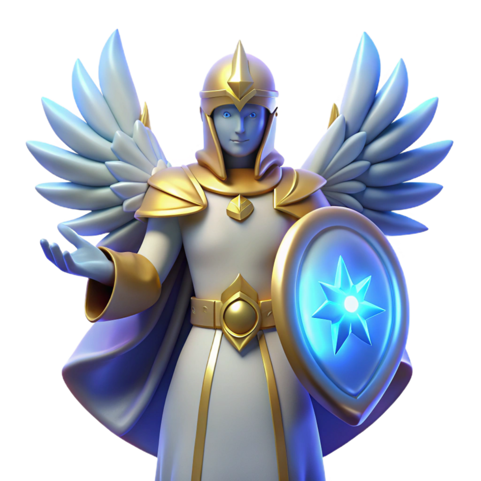 Angelic 3D Render Guardian with Shield png
