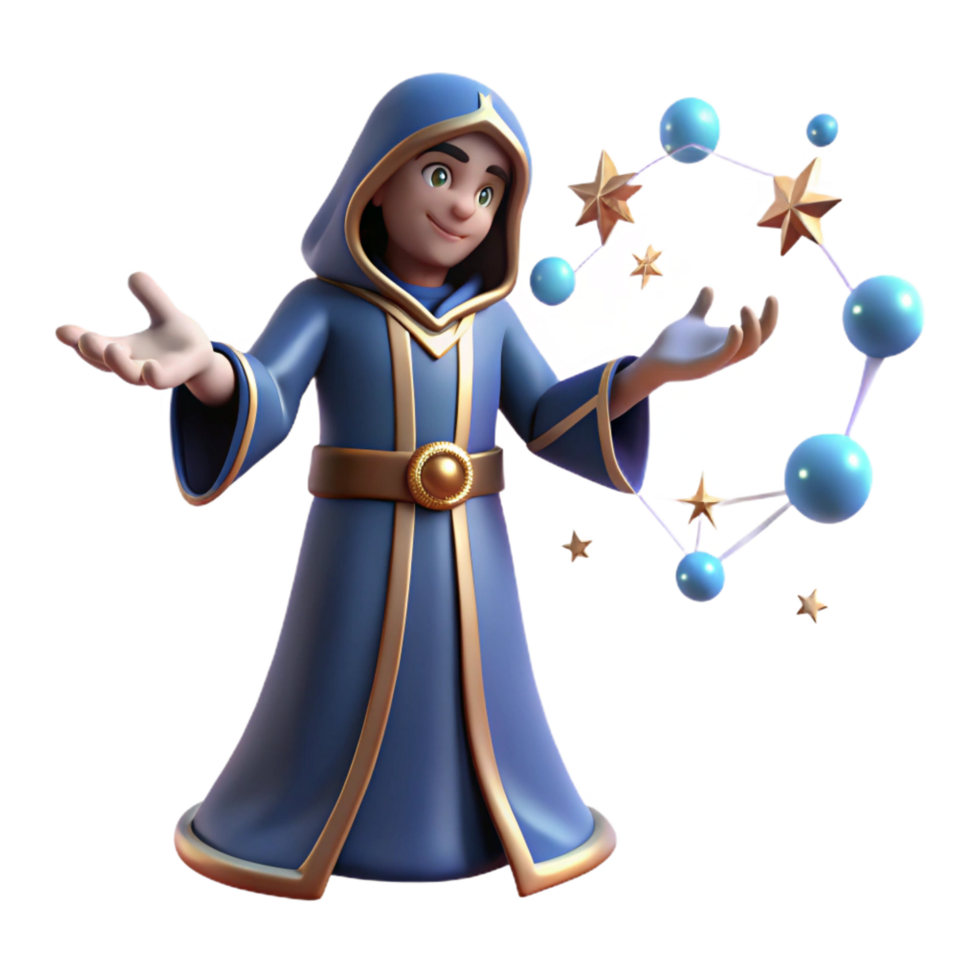 vibrant contemporary stunning artistic Young Wizard 3D Illustration 4K authentic png