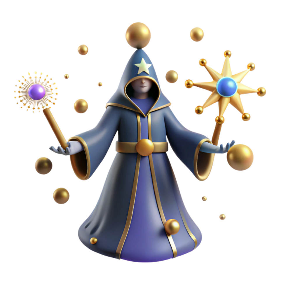 beautiful vintage wonderful traditional 3D Render Wizard Magical Illustration 4K authentic png