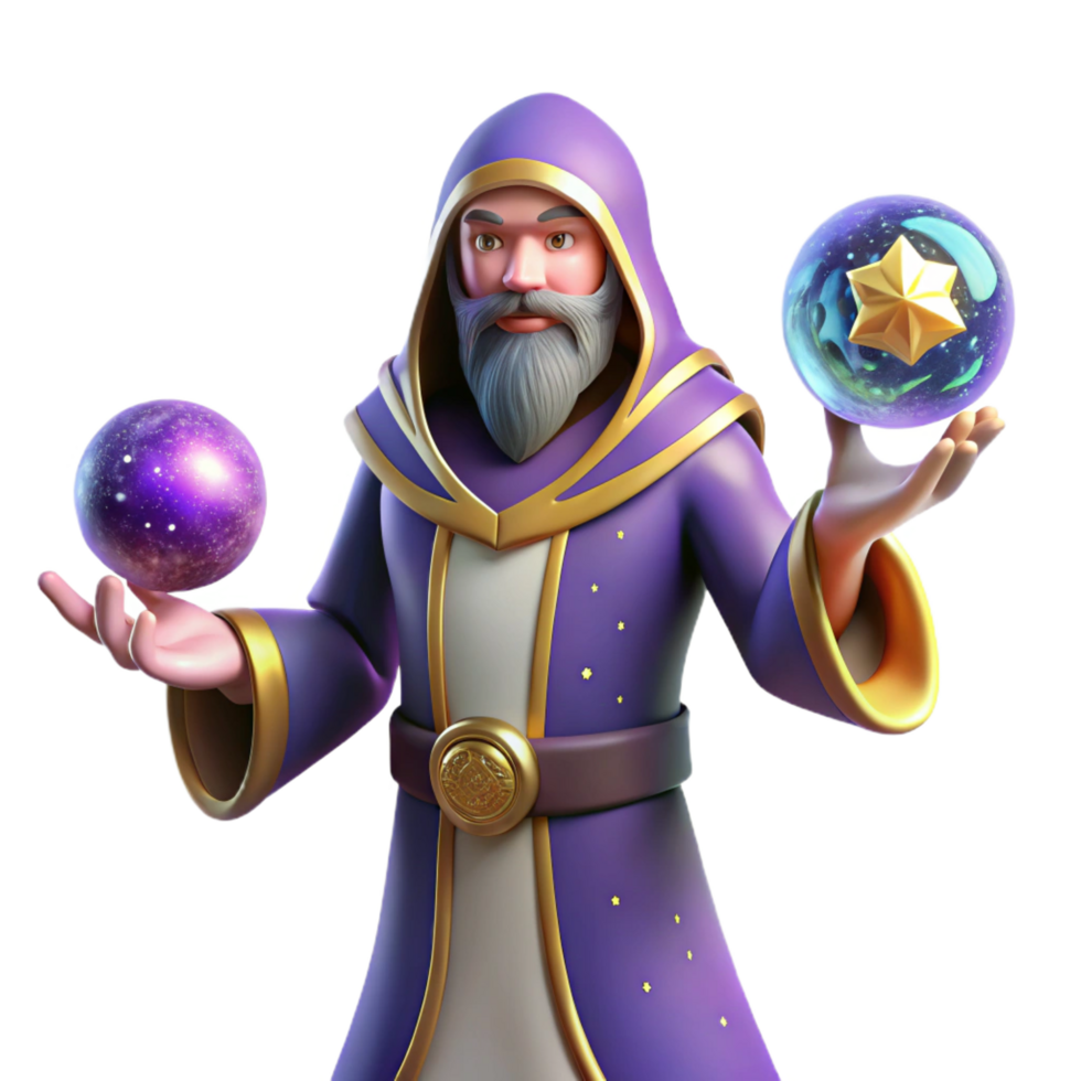 serene artistic magnificent rustic Wise Wizard 3D Render high resolution professional png