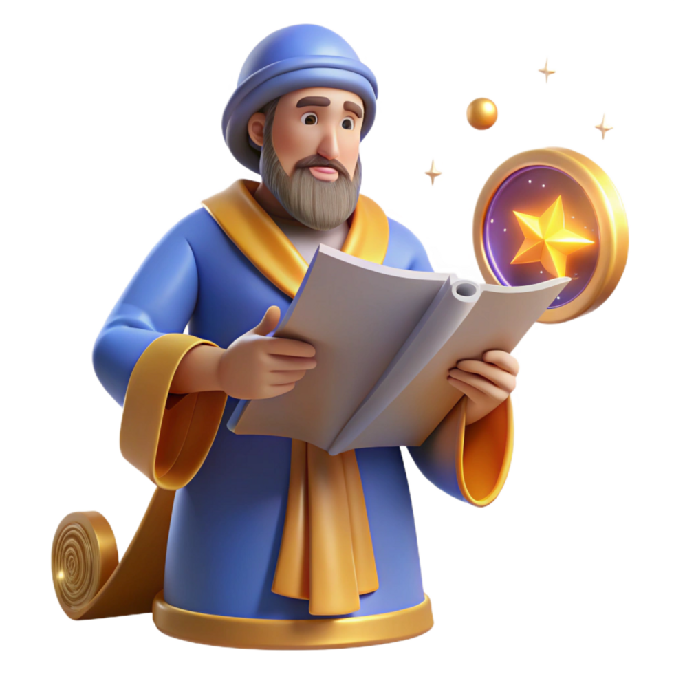magnificent traditional magnificent classic Wise Wizard 3D Render Reading Book authentic authentic png