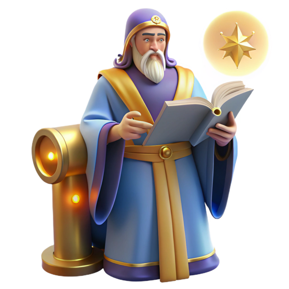 impressive minimalist vibrant traditional Wise Wizard 3D Render premium original png
