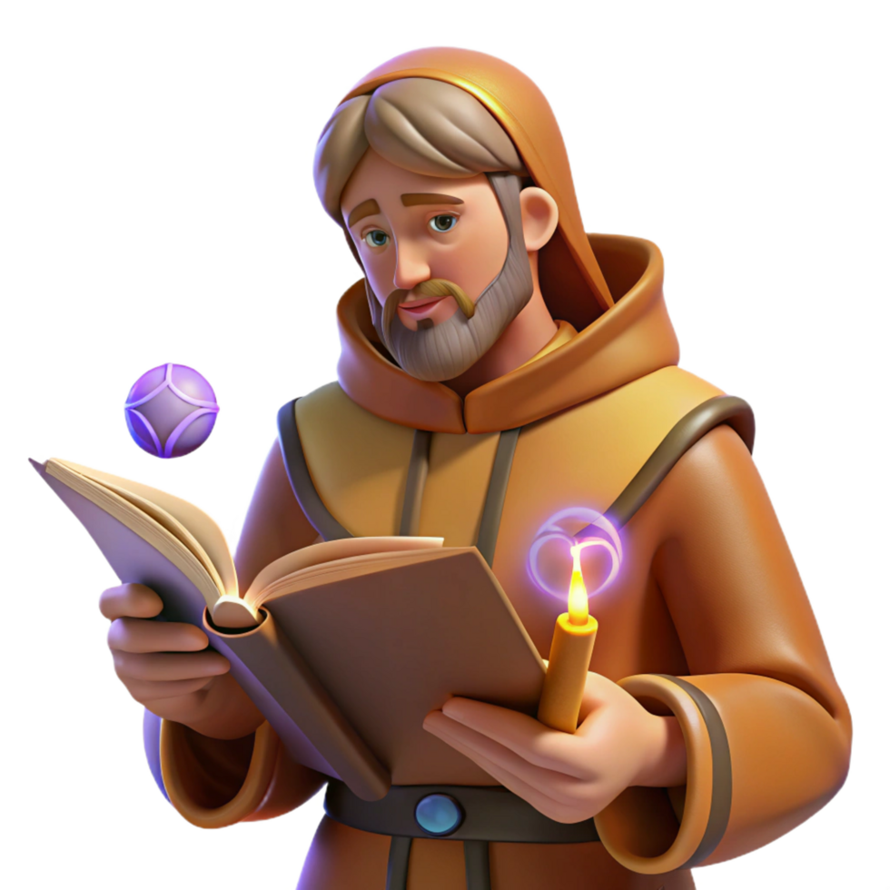 serene vintage vibrant creative 3D Render Monk Reading Book genuine exclusive png