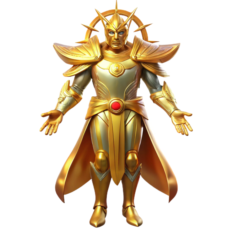 magnificent traditional serene rustic Golden Armor Warrior 3D Render premium original png