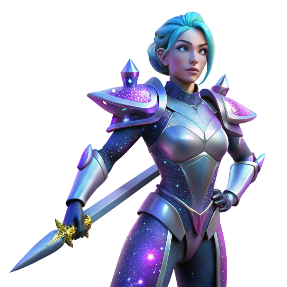 serene creative serene modern Cosmic Knight 3D Render genuine detailed png