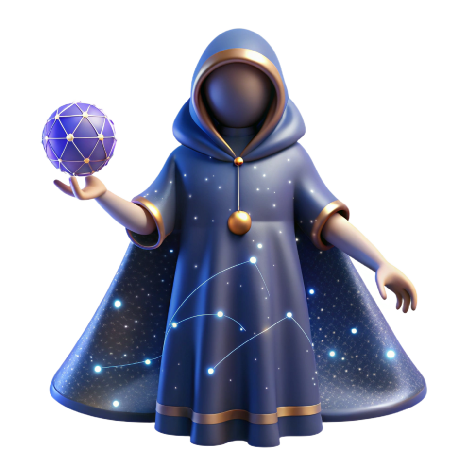 extraordinary minimalist vibrant rustic 3D Render of a Mystic in a Robe premium high resolution png