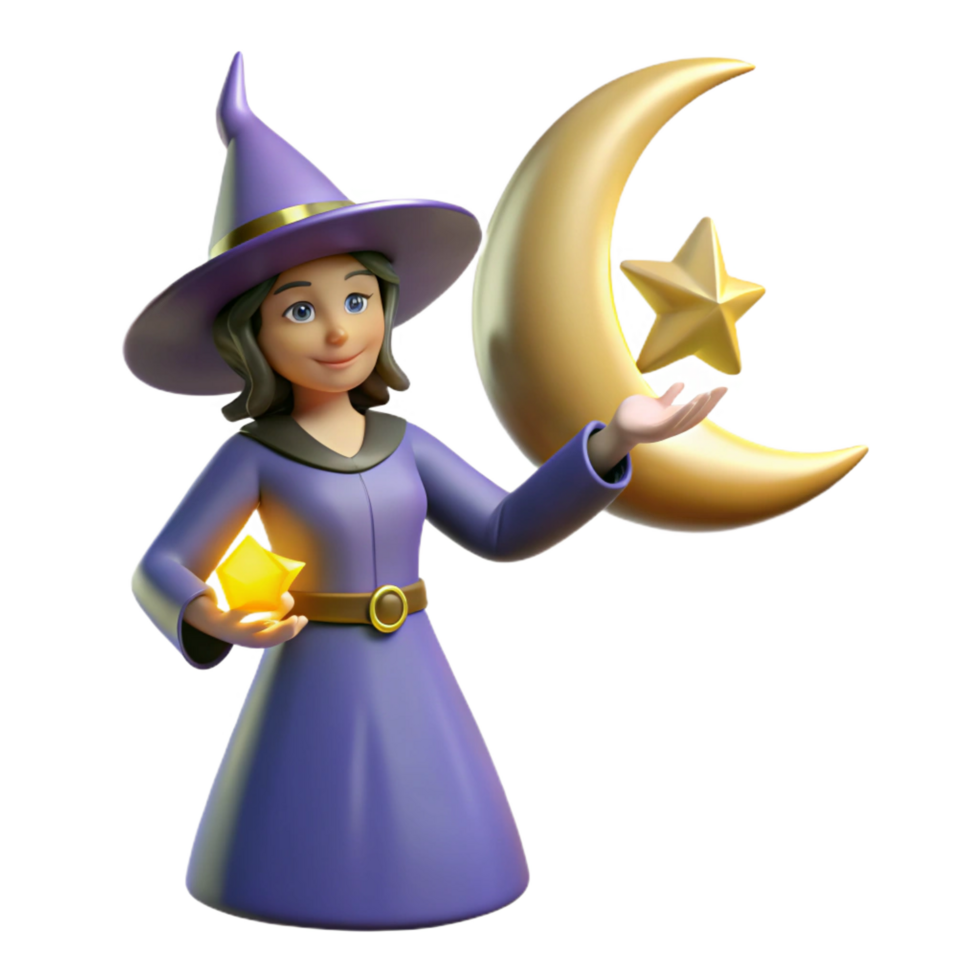 stunning creative vibrant artistic 3D Render Witch Moon Stars professional high resolution png