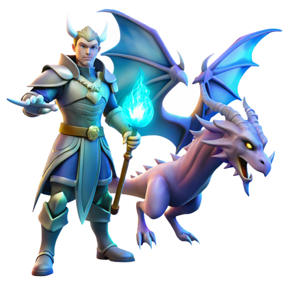 extraordinary rustic wonderful traditional Fantasy Knight and Dragon 3D Illustration genuine genuine png