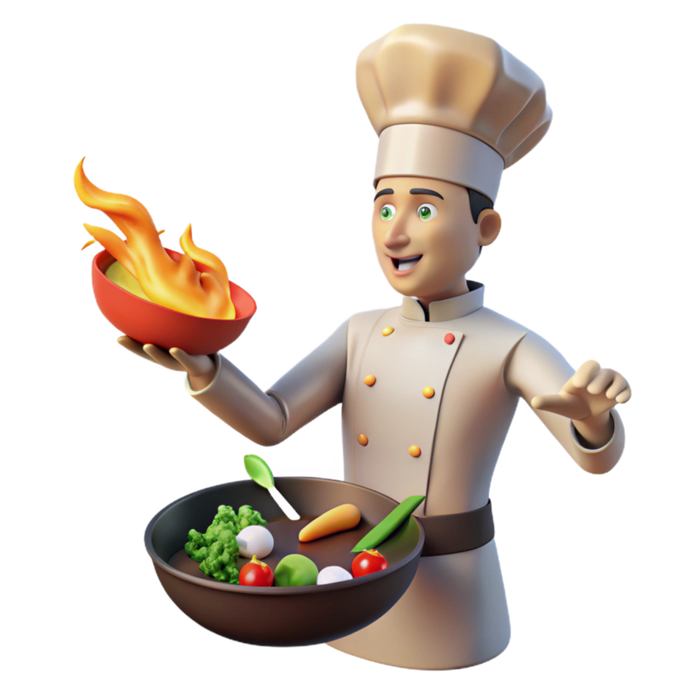 3D Cartoon Chef Cooking Delicious Food png