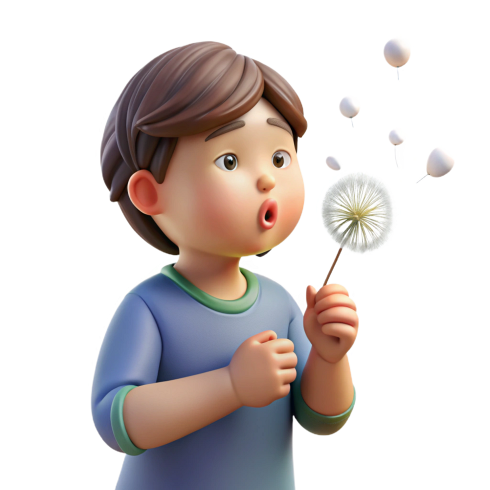 elegant minimalist dramatic creative 3D Render Child Blowing Dandelion original authentic png