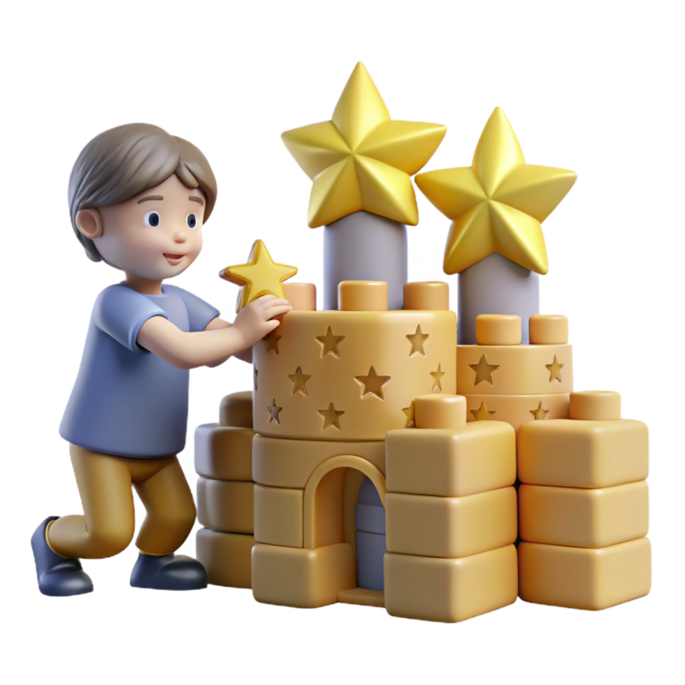 elegant creative serene traditional Child Building a Toy Castle 3D Render 4K authentic png