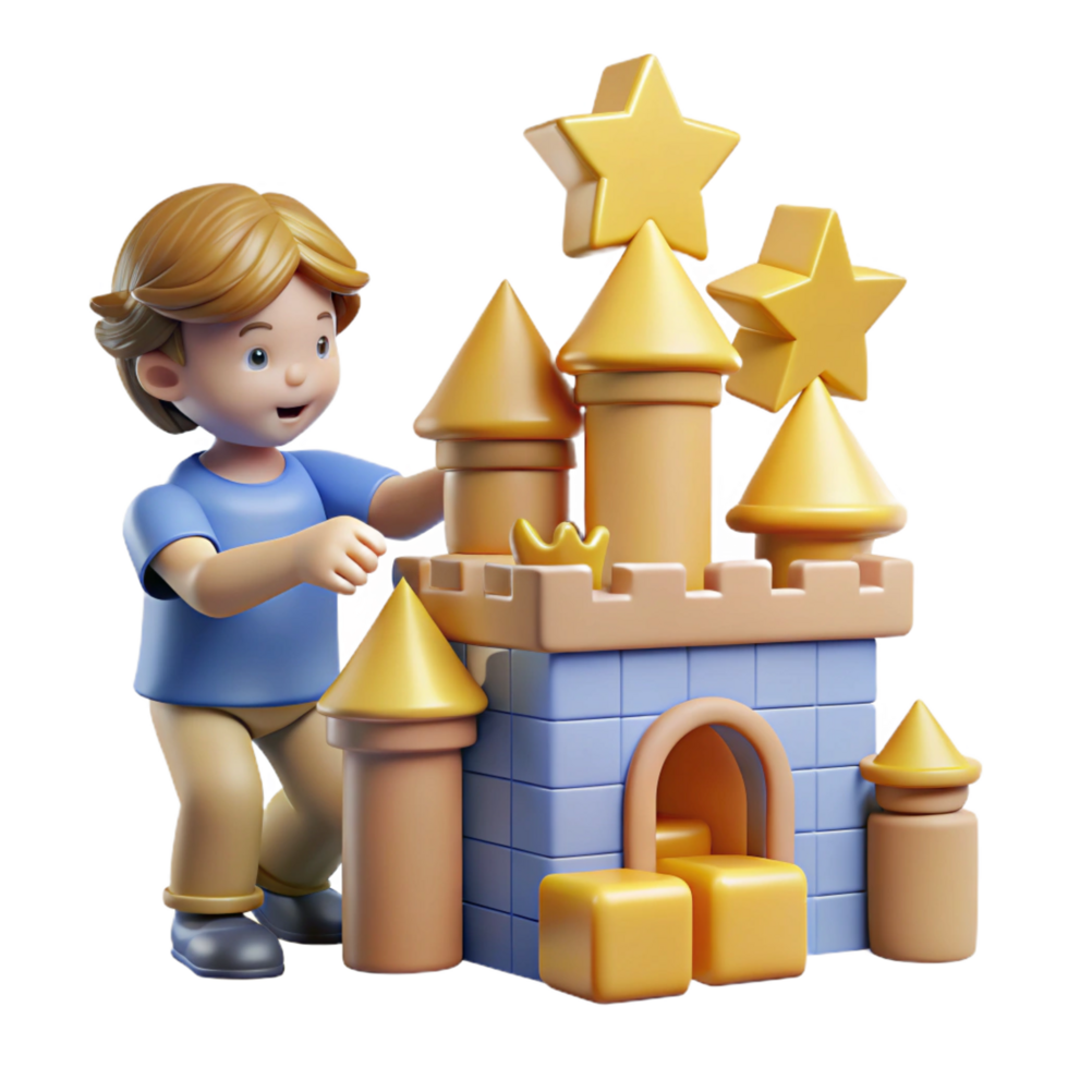 serene rustic vibrant modern 3D Render Child Building Toy Castle 4K exclusive png