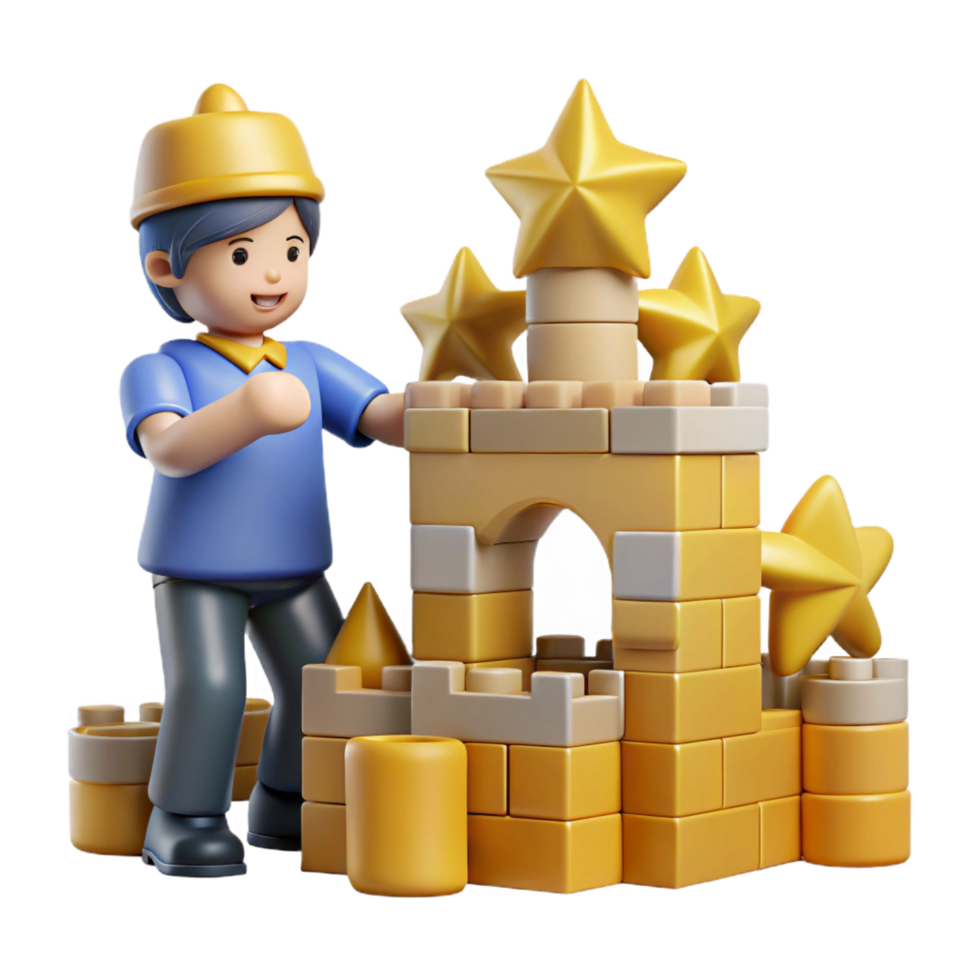 serene contemporary vibrant modern 3D Render Child Building Block Castle original detailed png
