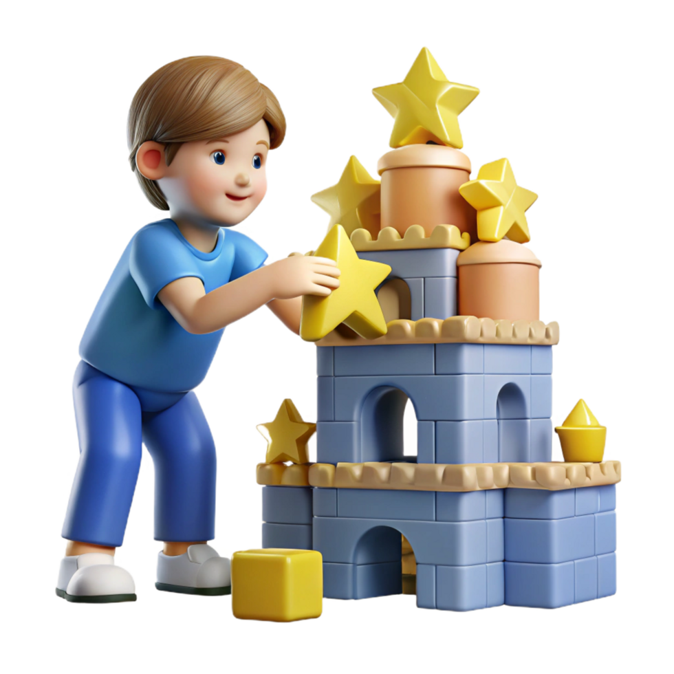 magnificent classic stunning traditional Child Building Star Castle 3D Render professional genuine png