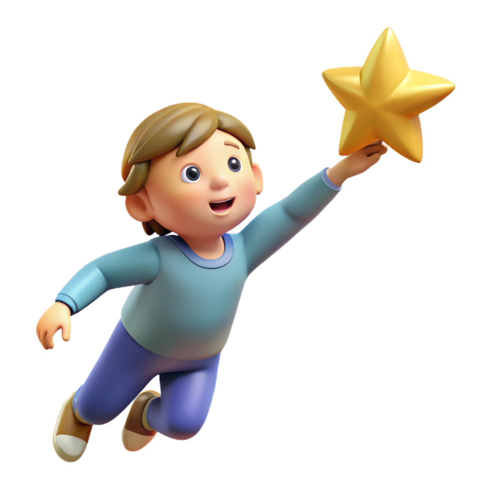 magnificent classic extraordinary classic 3D Render Boy Reaching for Star authentic professional png