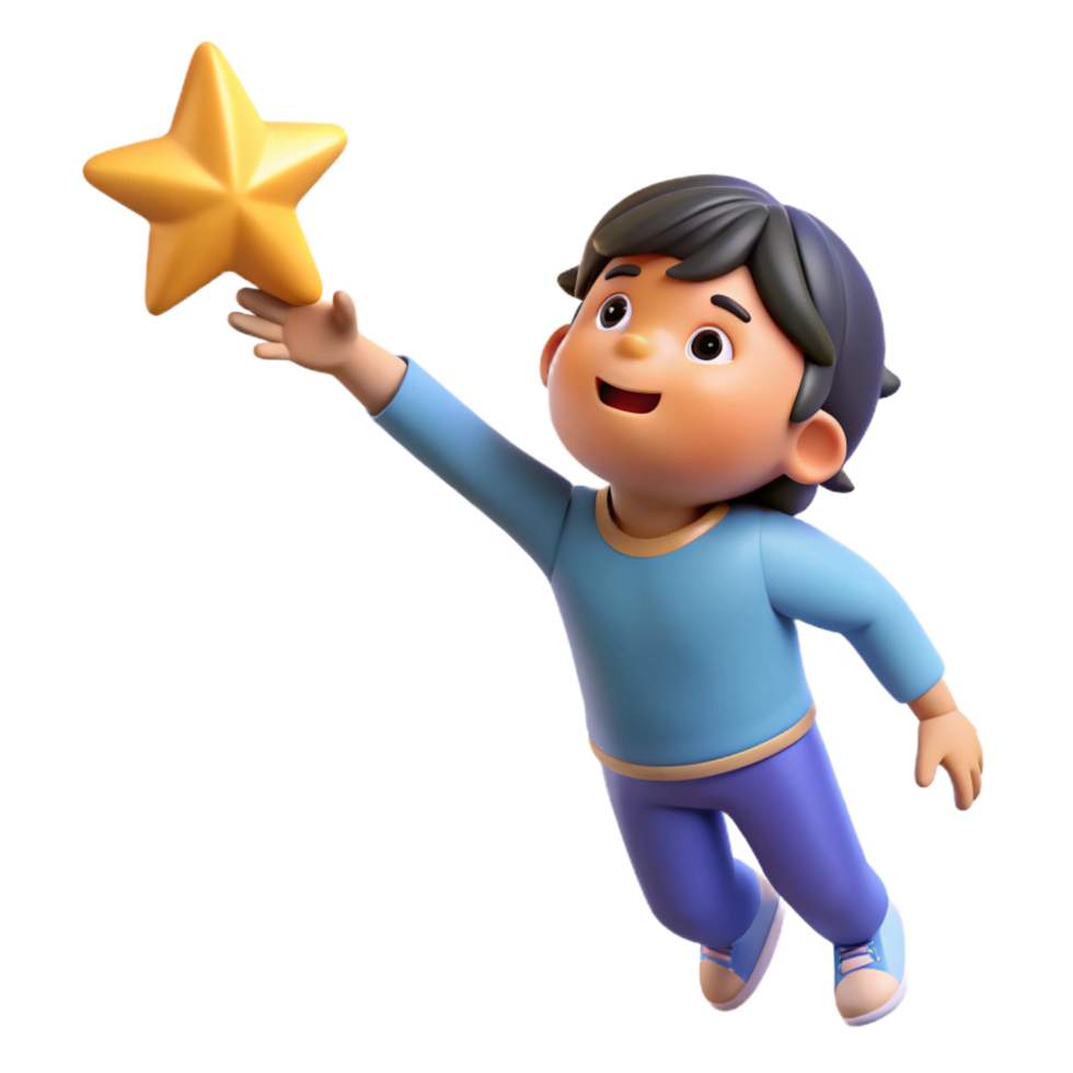 magnificent traditional wonderful abstract 3D Render Boy Reaching for Star high resolution professional png