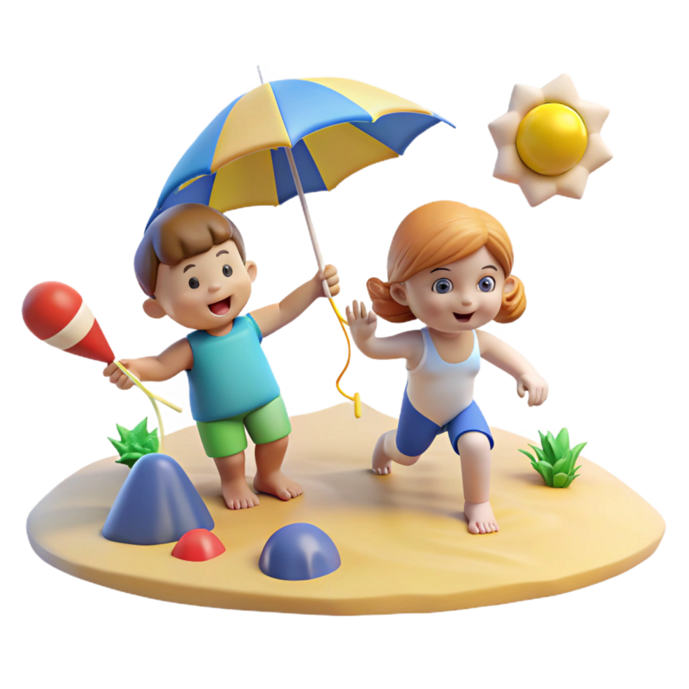 beautiful modern vibrant traditional 3D Render of Kids Playing on Beach authentic authentic png