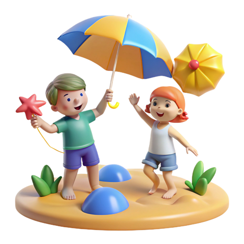 dramatic rustic dramatic traditional 3D Cartoon Kids Beach Fun Illustration professional genuine png