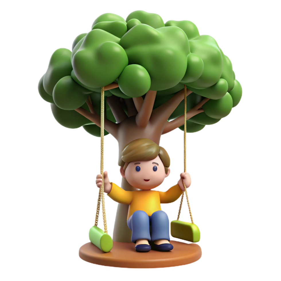 elegant rustic stunning artistic 3D Render Child Swinging Tree Illustration detailed professional png