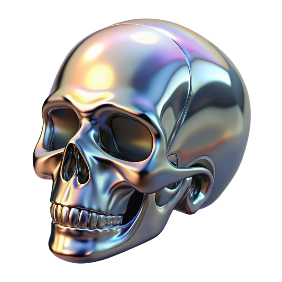 serene artistic wonderful minimalist Iridescent Chrome Skull 3D Render original 4K png