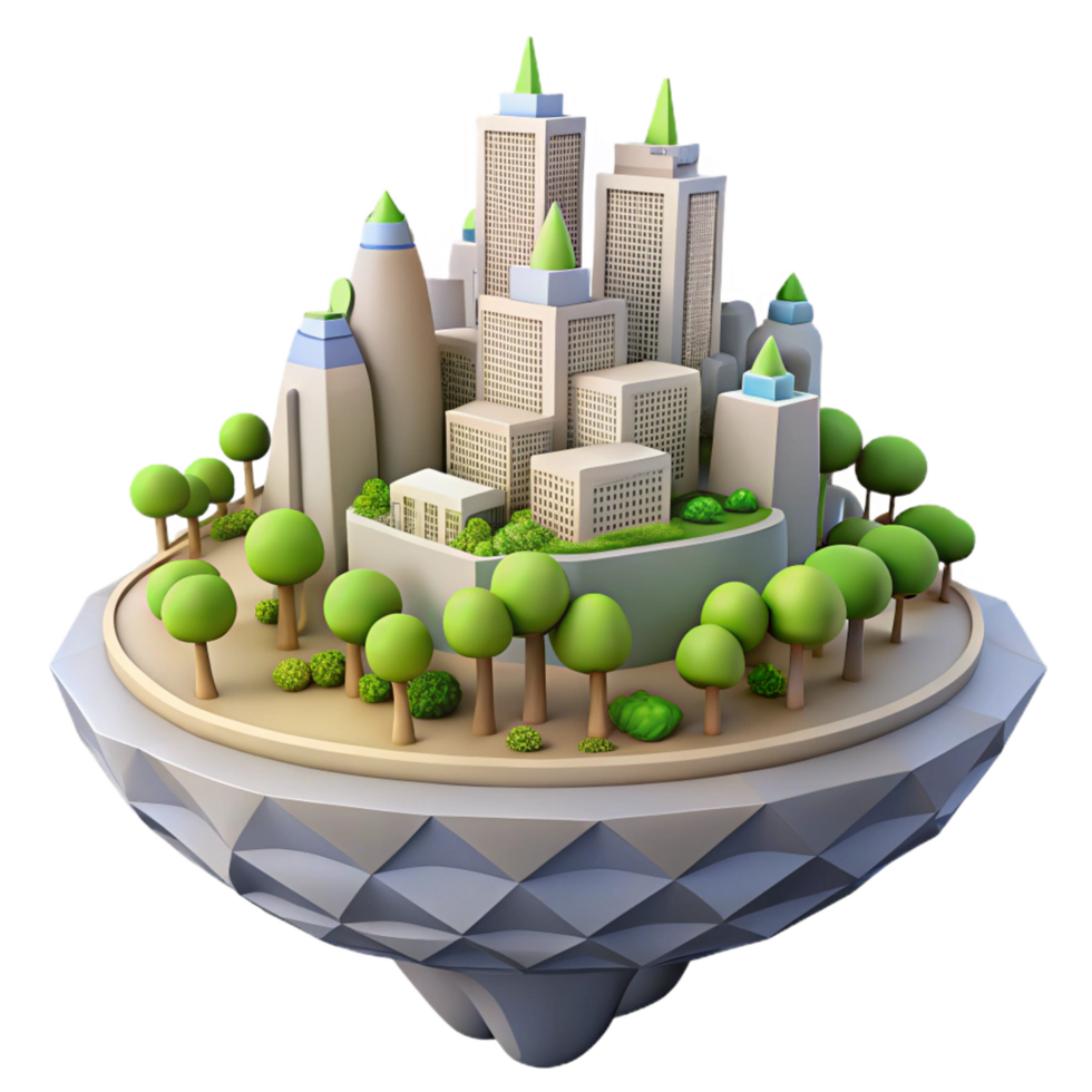 wonderful rustic serene traditional 3D City Island Illustration 4K authentic png