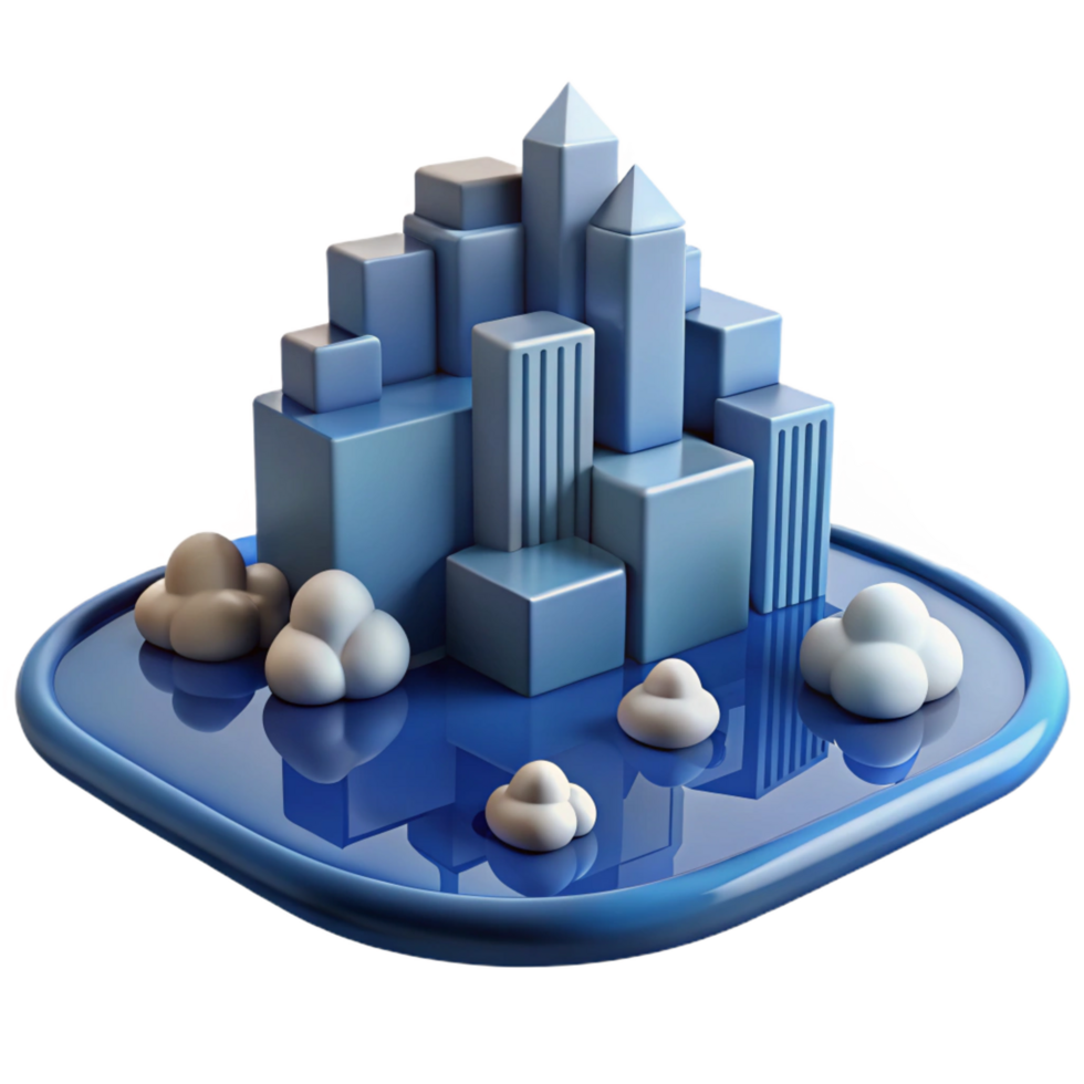 serene modern beautiful rustic Blue Cityscape 3D Render premium high resolution png