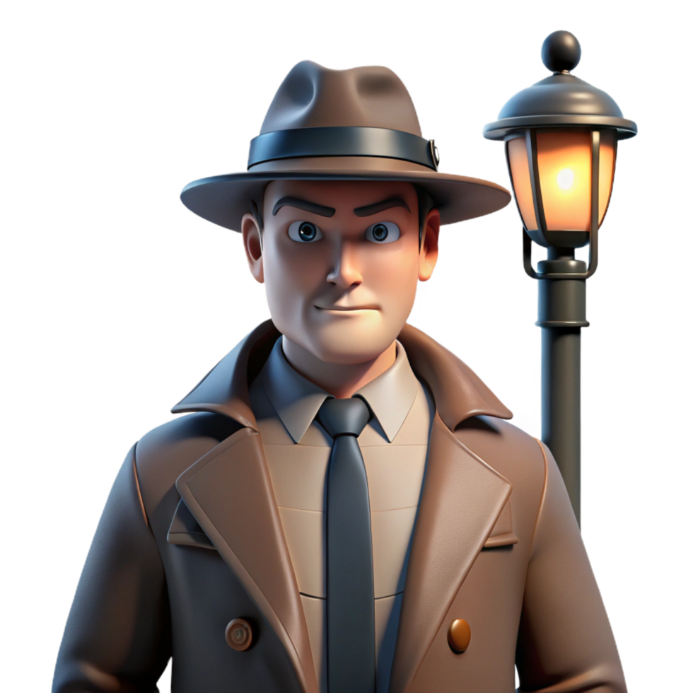 magnificent minimalist magnificent creative Cartoon Detective 3D Render professional professional png