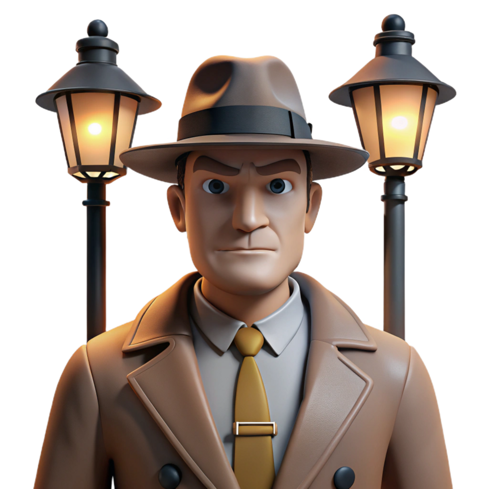 magnificent minimalist elegant minimalist 3D Cartoon Detective Illustration genuine high resolution png
