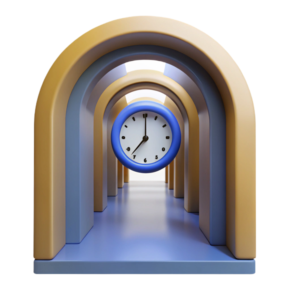3D Clock in Archway Abstract Background Illustration png
