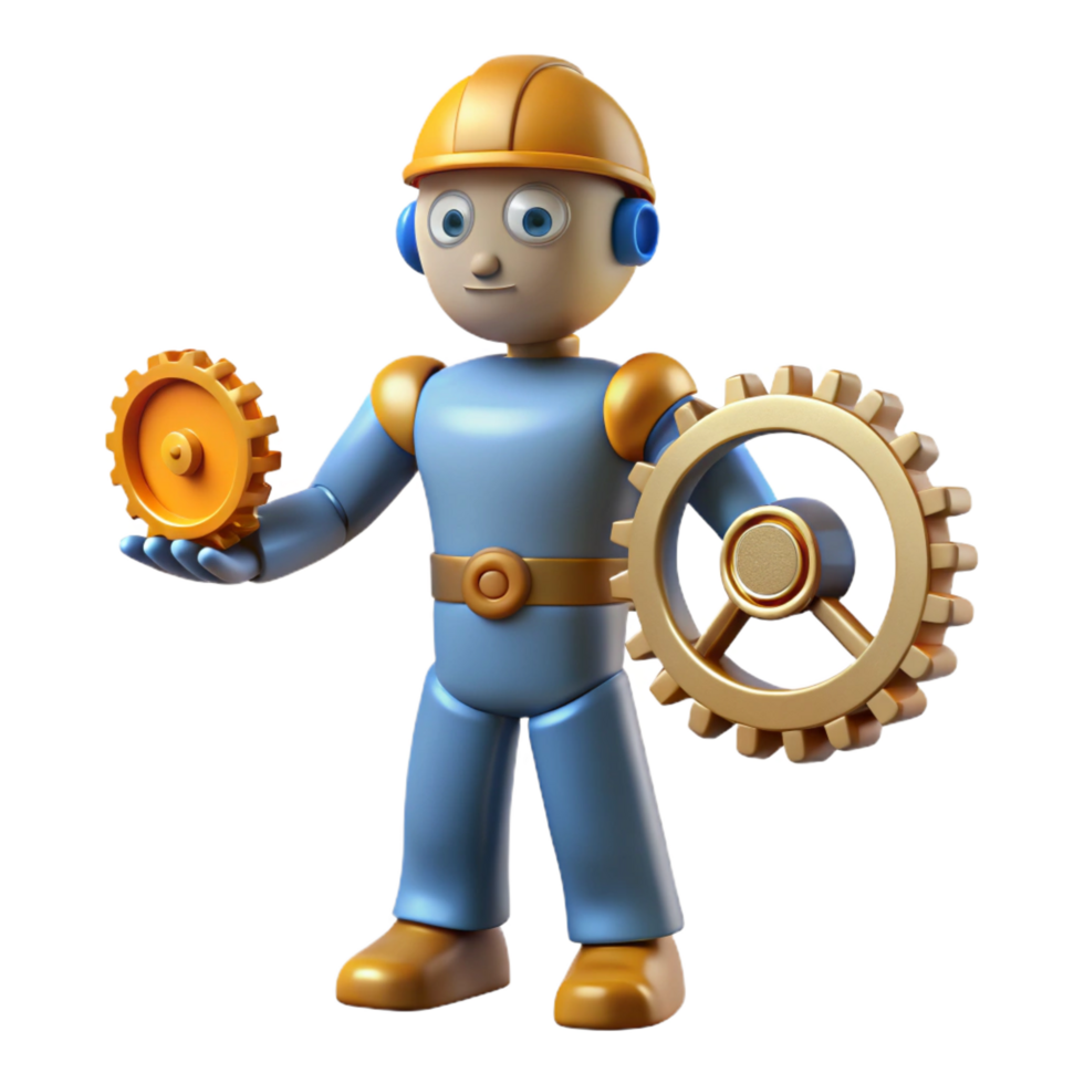 impressive classic wonderful contemporary 3D Cartoon Robot with Gears Illustration detailed genuine png