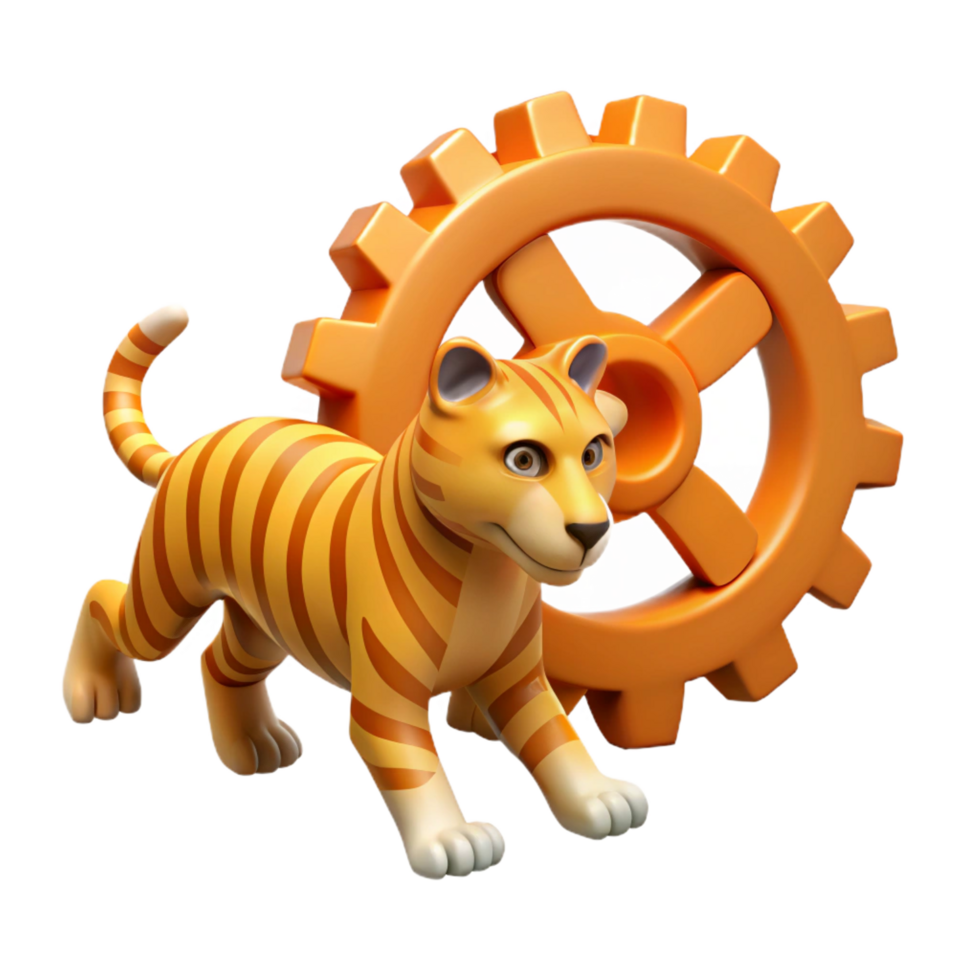 dramatic contemporary stunning artistic 3D Render Cartoon Tiger Gear Illustration professional genuine png