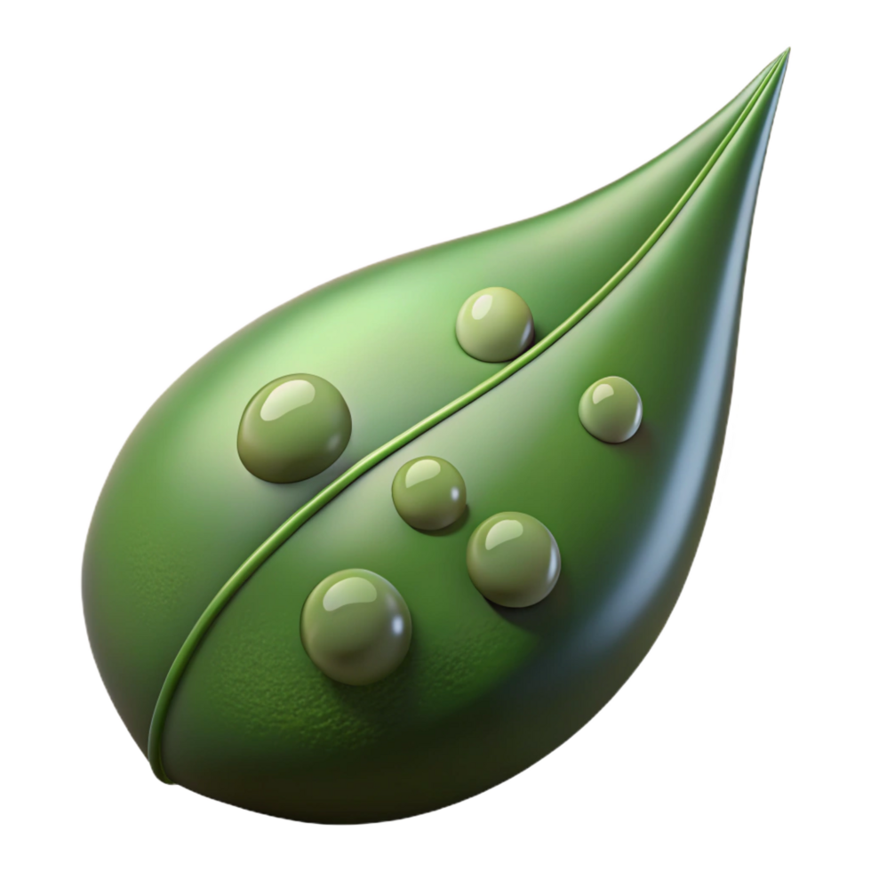 elegant contemporary stunning rustic 3D Green Leaf with Dew Drops Illustration professional high resolution png