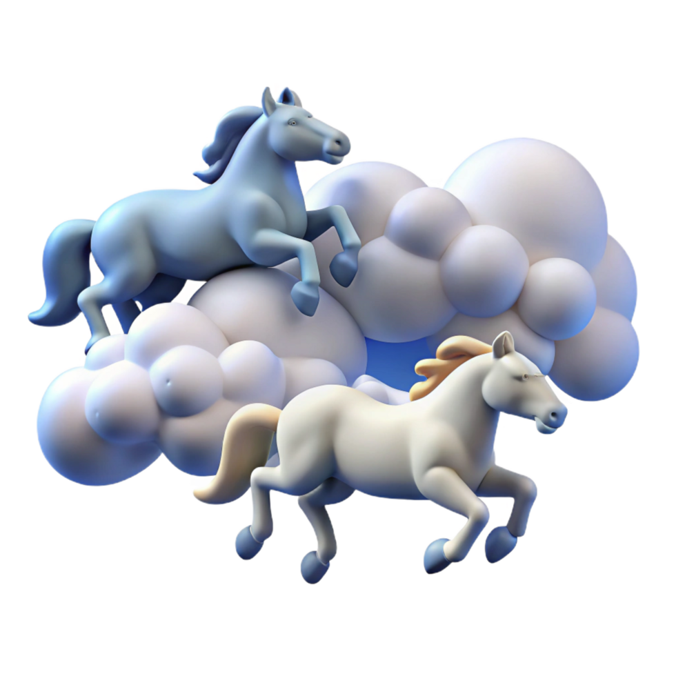 vibrant rustic wonderful classic 3D Illustration Two Horses Clouds exclusive high resolution png