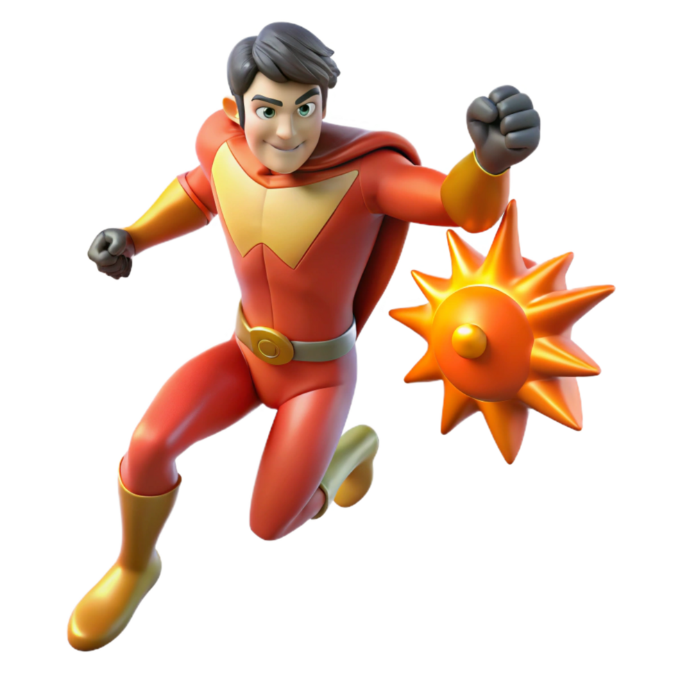 serene creative vibrant minimalist 3D Render Superhero Action Pose detailed exclusive png