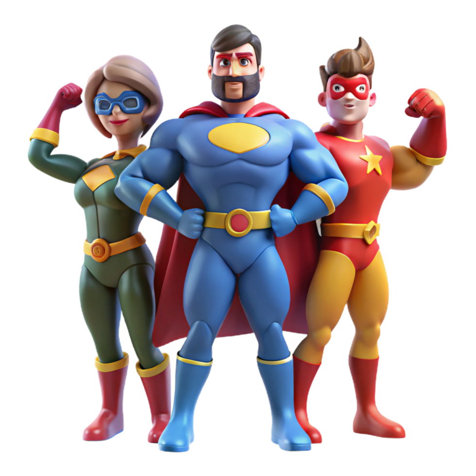 beautiful modern wonderful minimalist 3D Superhero Team Illustration authentic original png
