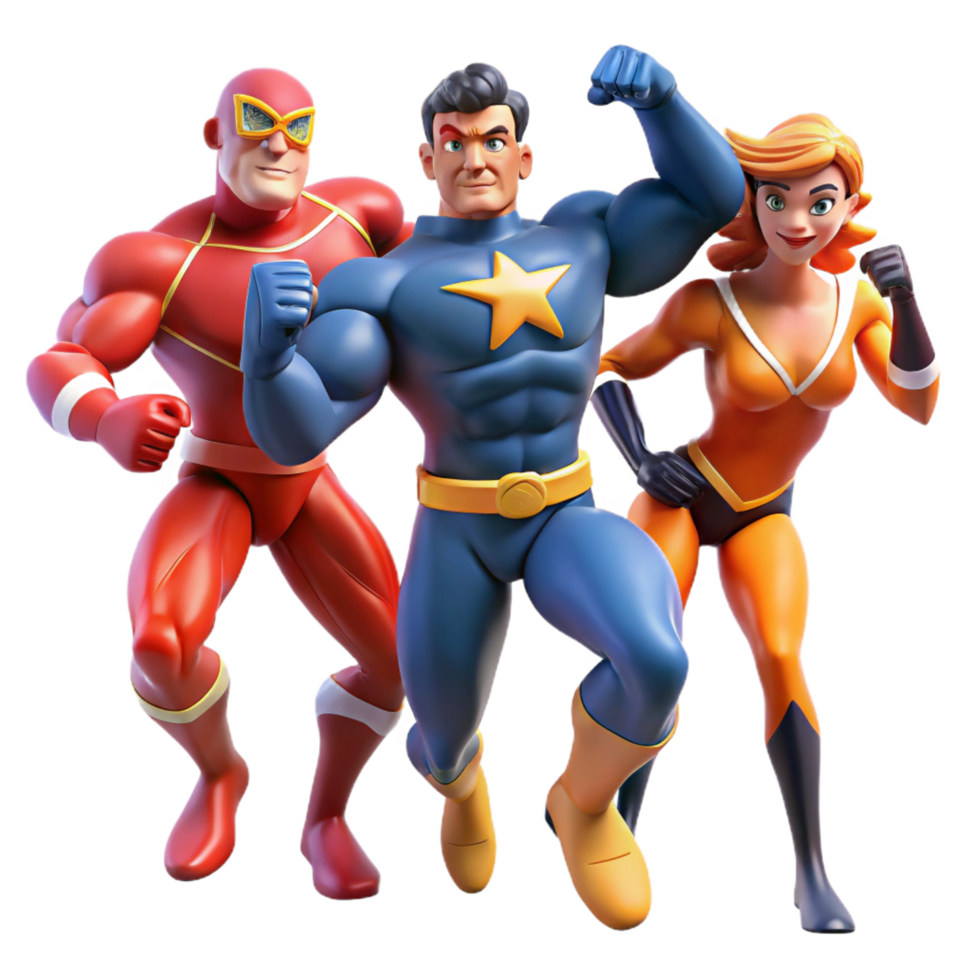 wonderful vintage beautiful traditional 3D Superhero Team Illustration detailed authentic png