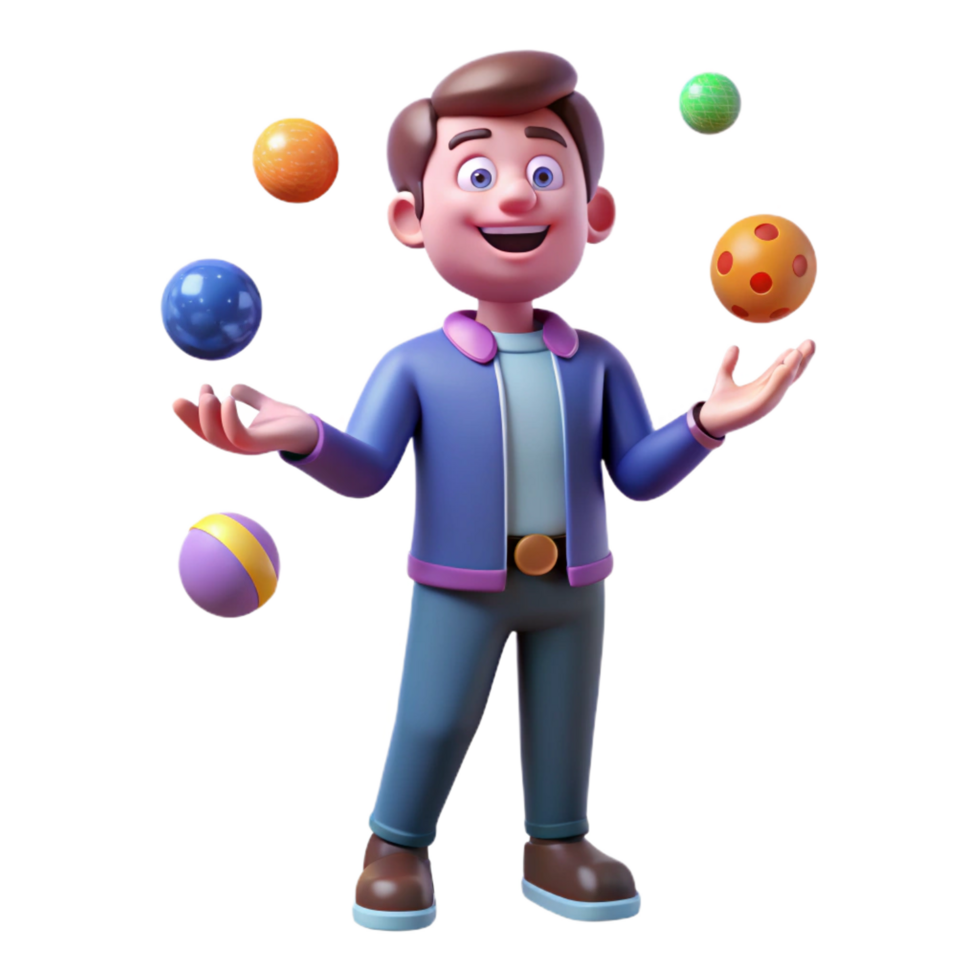 impressive vintage magnificent rustic 3D Cartoon Boy Juggling Colorful Balls high resolution original png