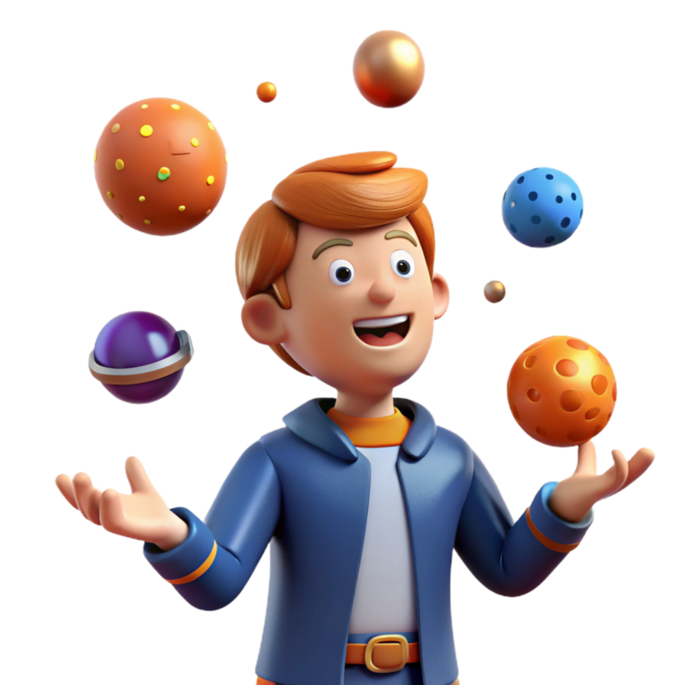 dramatic contemporary impressive traditional 3D Render Boy Juggling Colorful Spheres professional high quality png