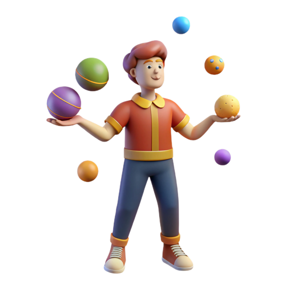 Joyful Boy Juggling Colorful Balls 3D Illustration png